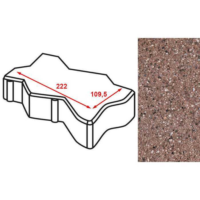 Плитка тротуарная Готика Granite FERRO, зигзаг/волна, Емельяновский 222x109,5x60 мм